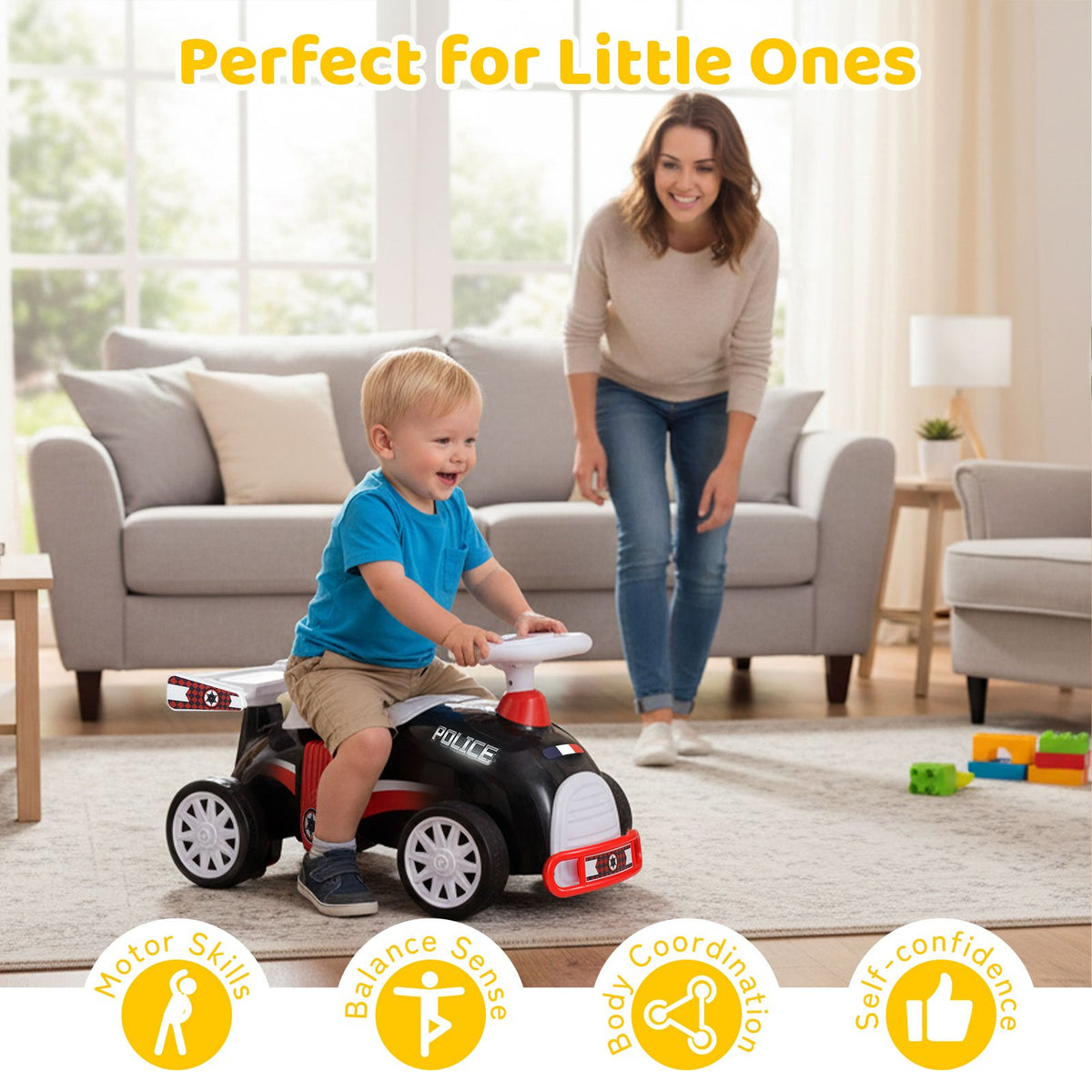 Kids Ride On Car Sliding Toy with Music and Under-Seat Storage-Black & Red view 9