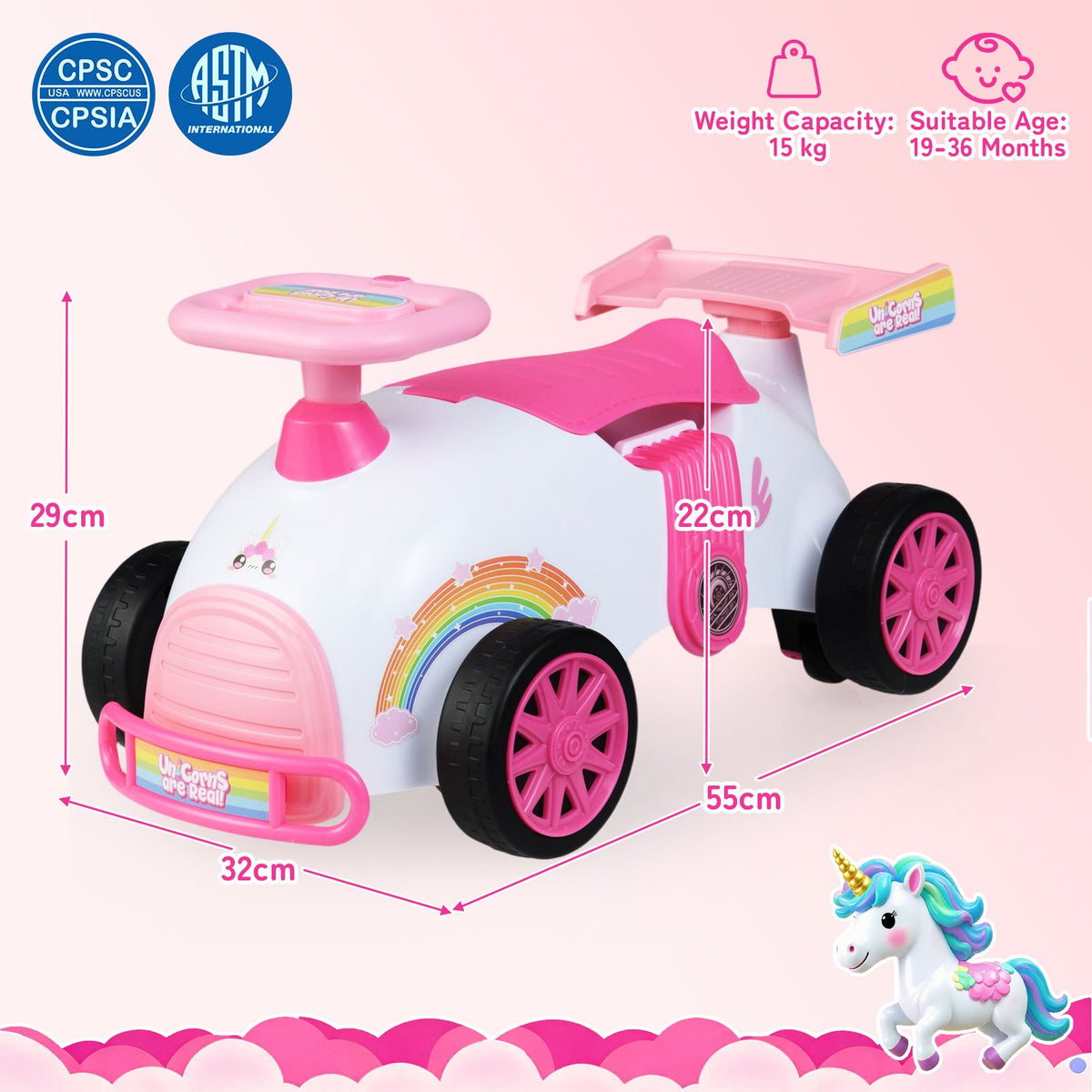 Kids Ride On Car Sliding Toy with Music and Under-Seat Storage-Pink view 4