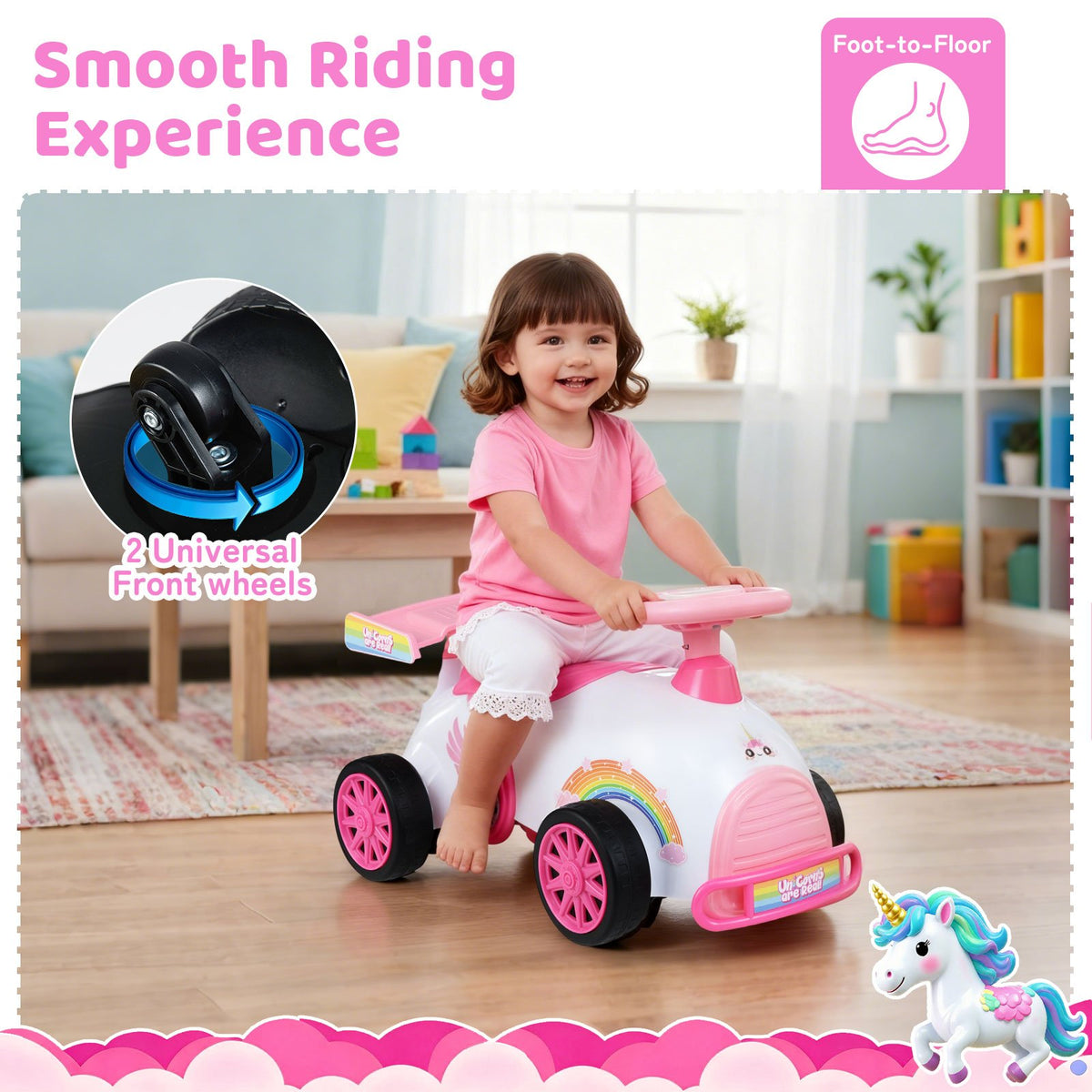 Kids Ride On Car Sliding Toy with Music and Under-Seat Storage-Pink view 8