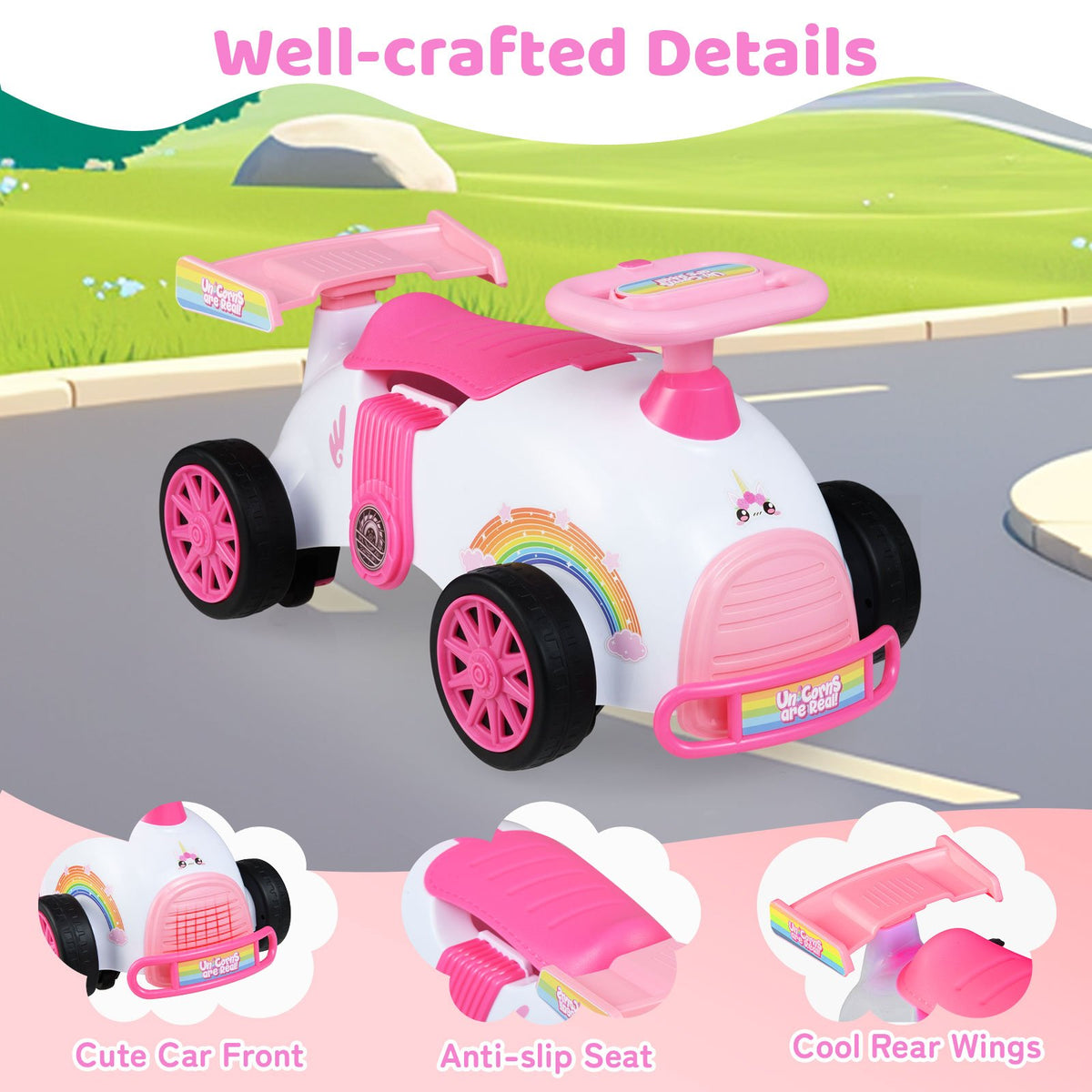 Kids Ride On Car Sliding Toy with Music and Under-Seat Storage-Pink view 9