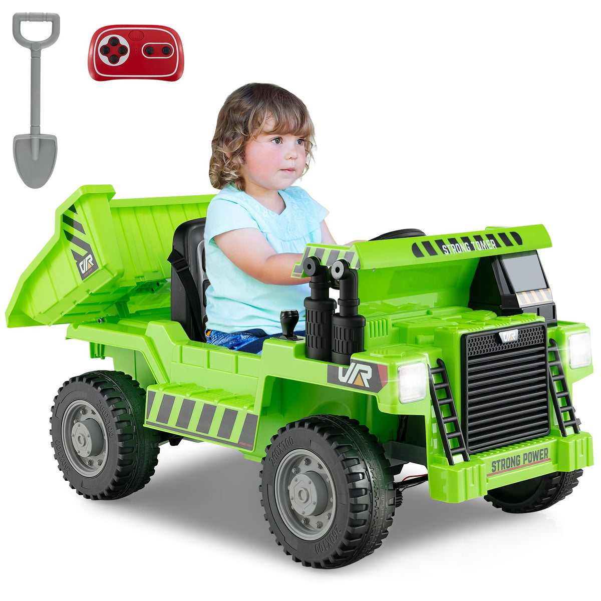 Kids Ride on Dump Truck 12V Ride on Car with Electric Dump Bed-Green view 3