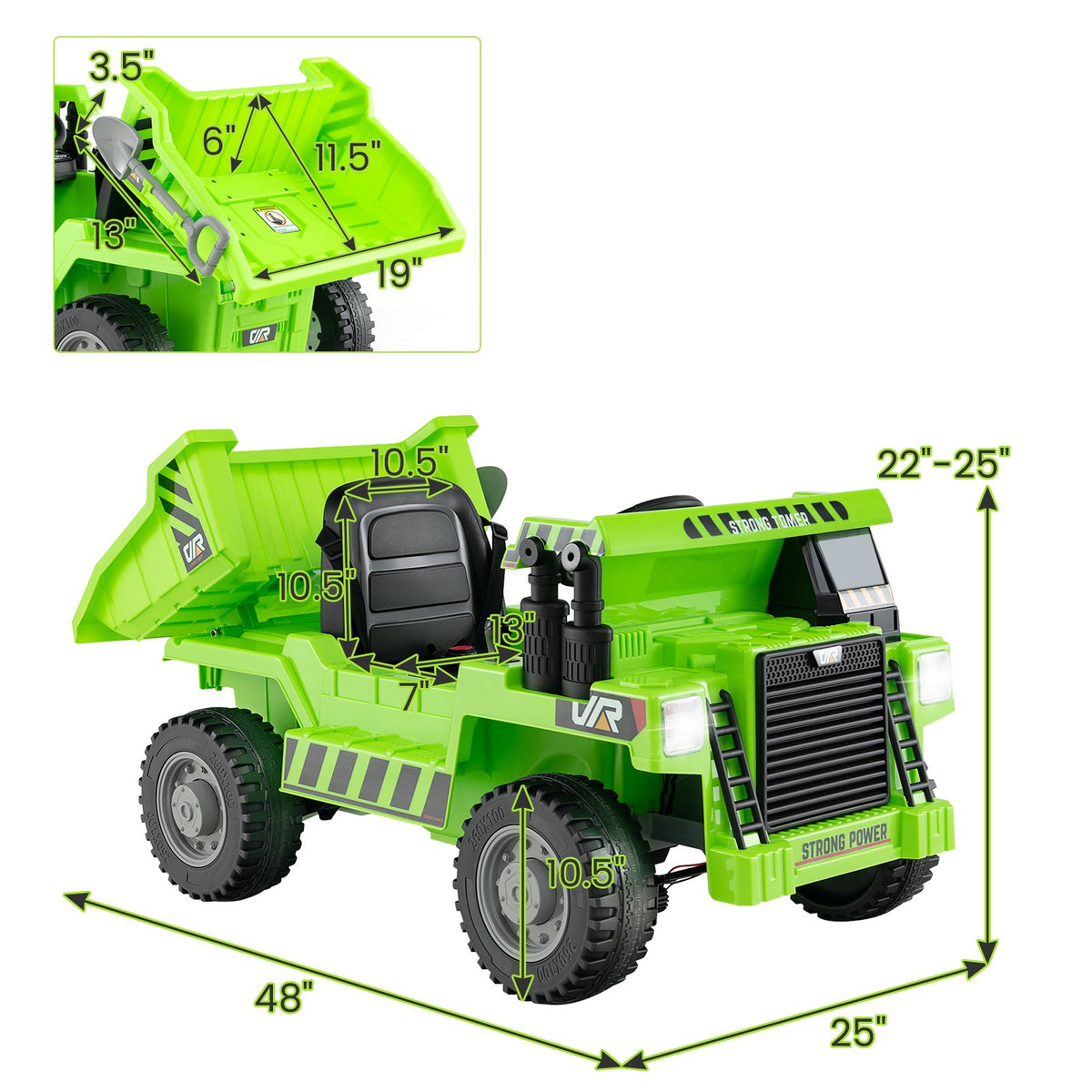 Kids Ride on Dump Truck 12V Ride on Car with Electric Dump Bed-Green view 4