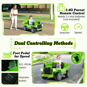 Kids Ride on Dump Truck 12V Ride on Car with Electric Dump Bed-Green view 7