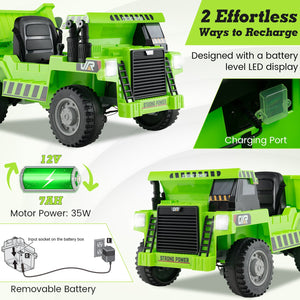 Kids Ride on Dump Truck 12V Ride on Car with Electric Dump Bed-Green view 8