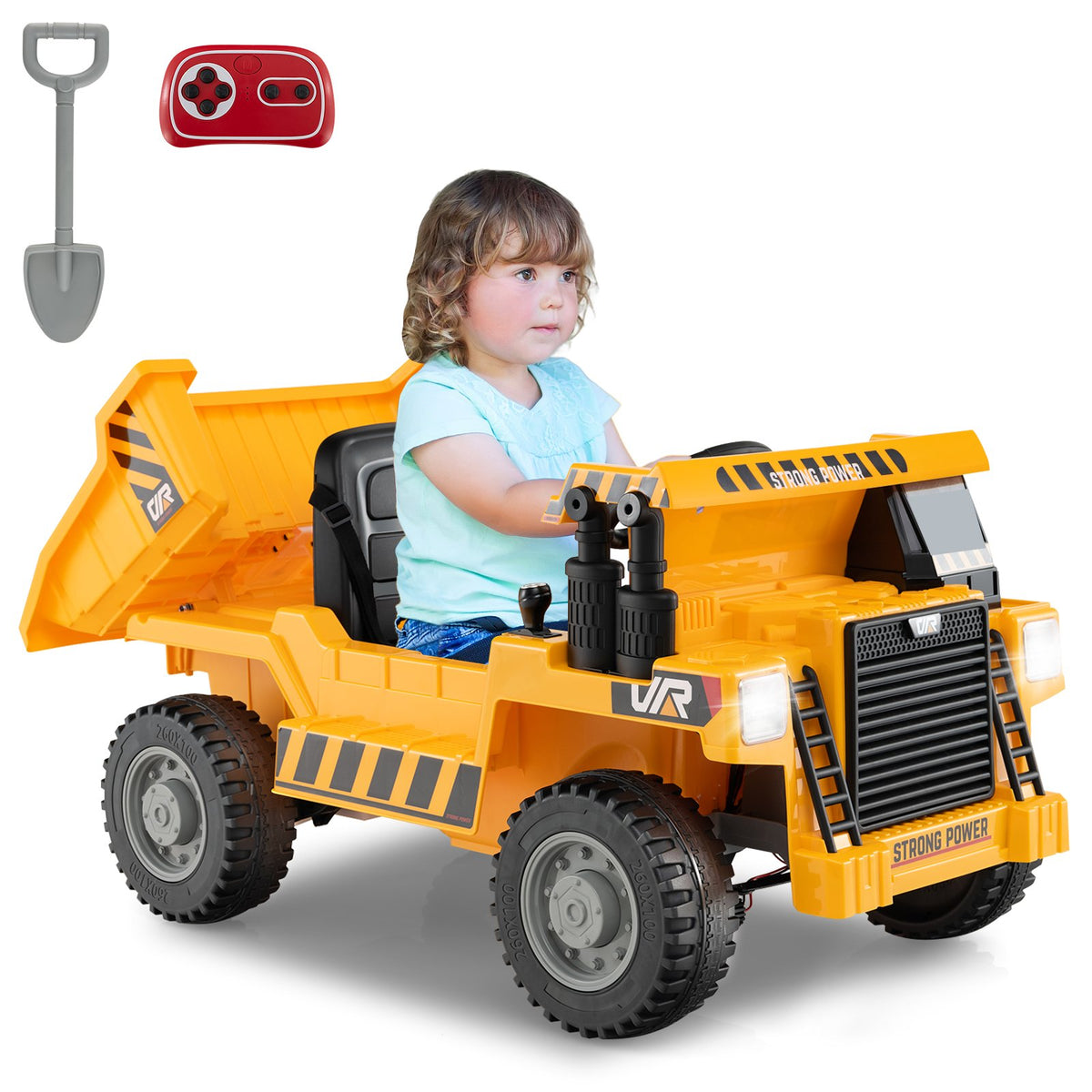 Kids Ride on Dump Truck 12V Ride on Car with Electric Dump Bed-Yellow view 3