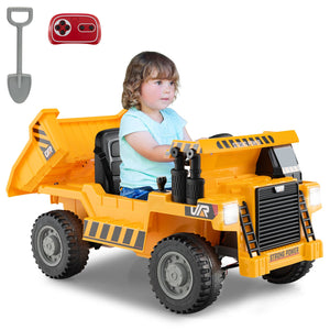 Kids Ride on Dump Truck 12V Ride on Car with Electric Dump Bed-Yellow view 3