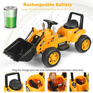 Kids Ride On Excavator Digger 6V Battery Powered Tractor -Yellow view 7