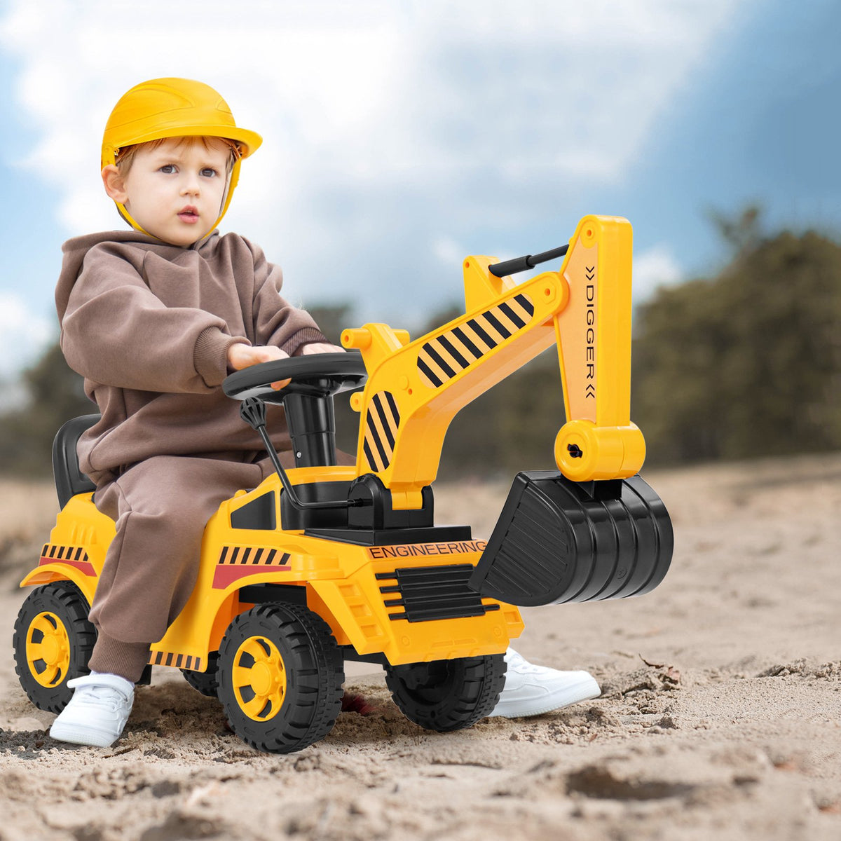 Kids Ride on Excavator with Adjustable Shovel-Yellow view 2