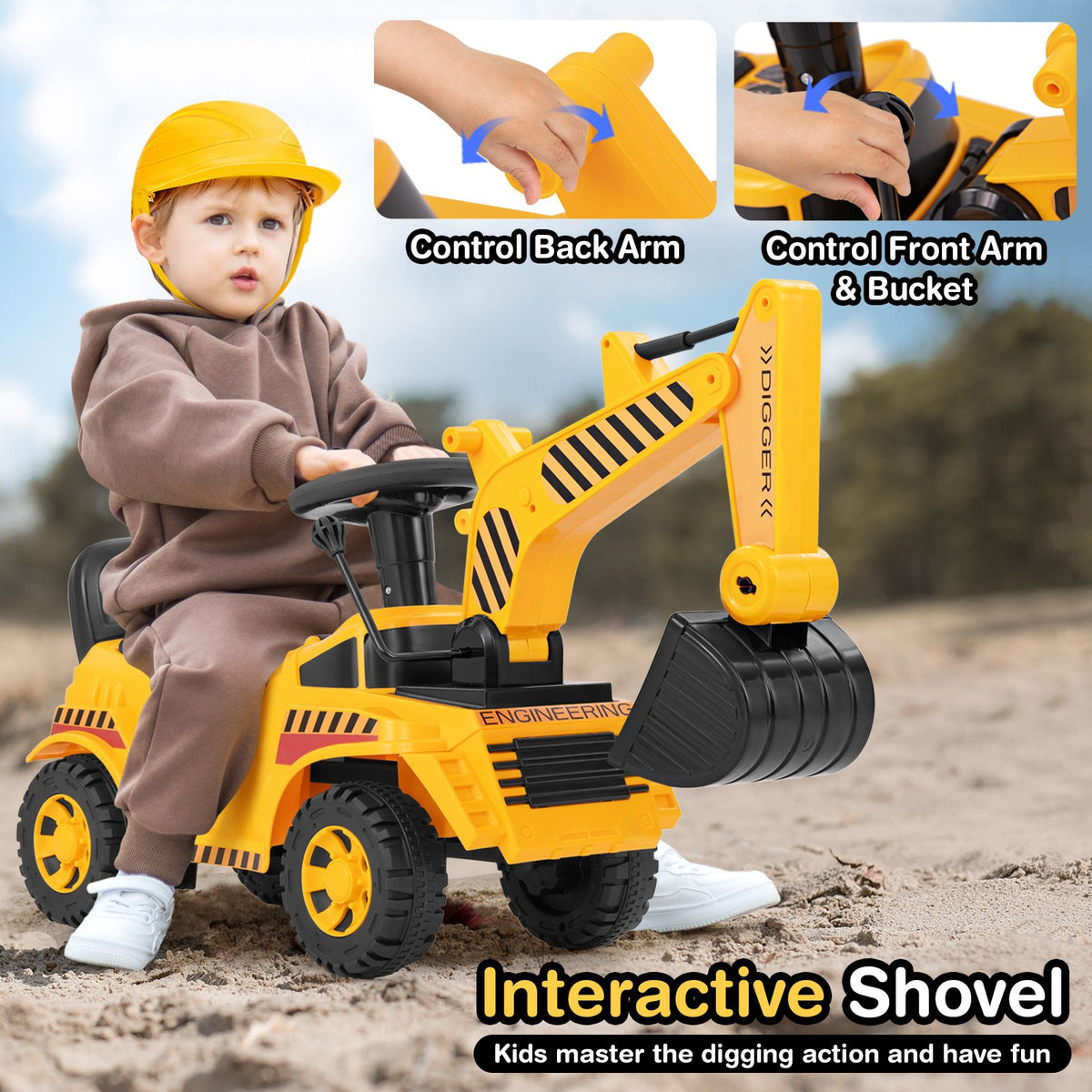 Kids Ride on Excavator with Adjustable Shovel-Yellow view 7