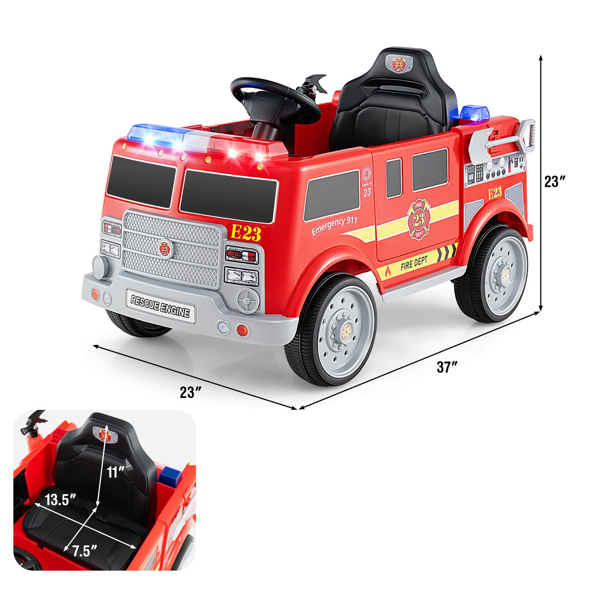 Kids Ride on Fire Truck with Remote Control and Extinguisher-Red view 5