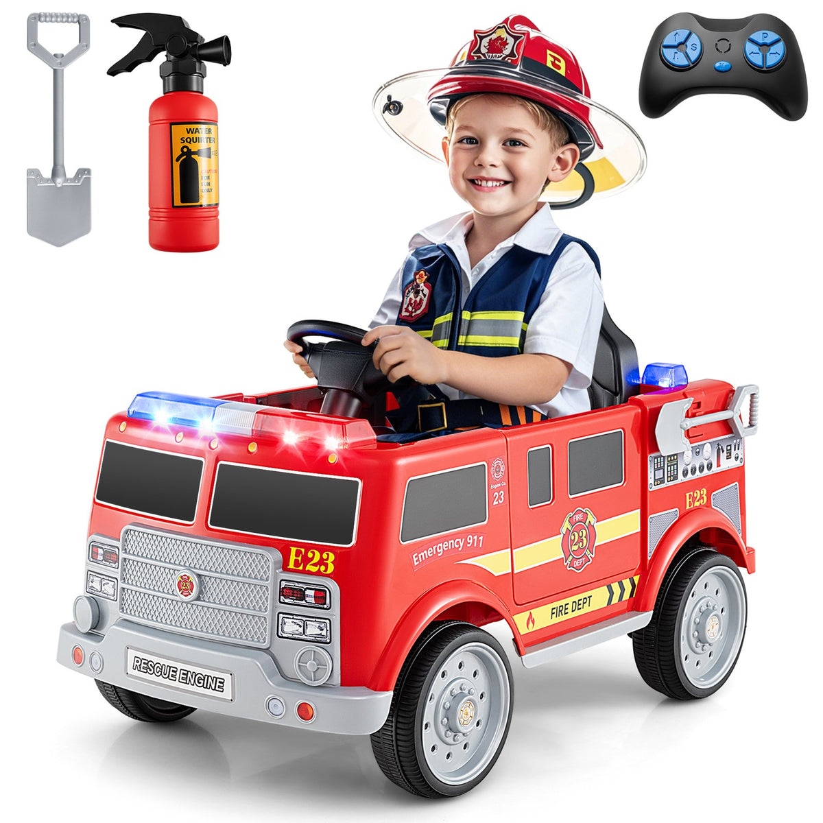 Kids Ride on Fire Truck with Remote Control and Extinguisher-Red view 7