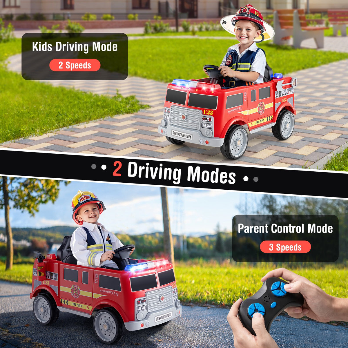 Kids Ride on Fire Truck with Remote Control and Extinguisher-Red view 8