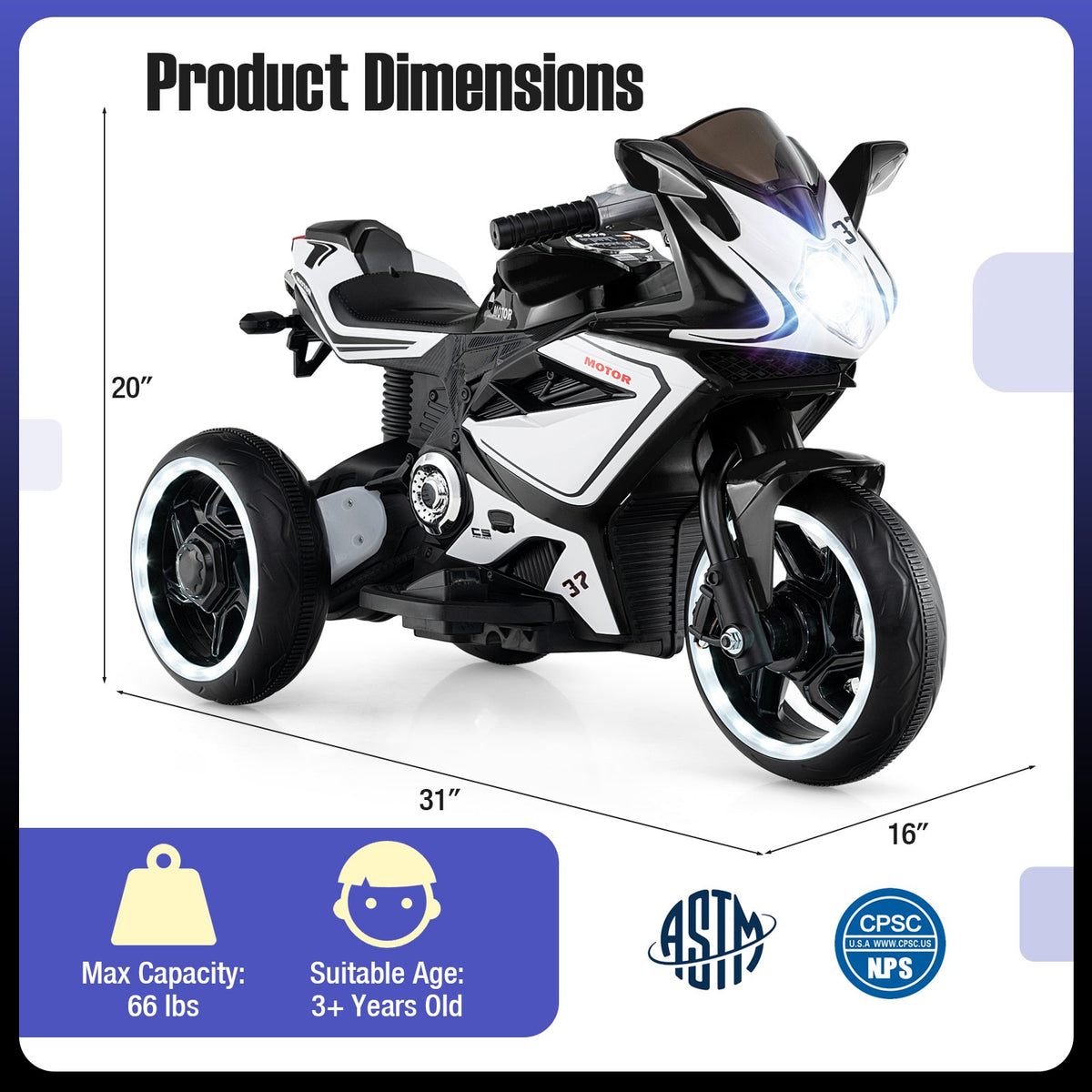 Kids Ride on Motorcycle 6V Battery Powered Mini Electric Motorbike with LED Lights-Black view 4