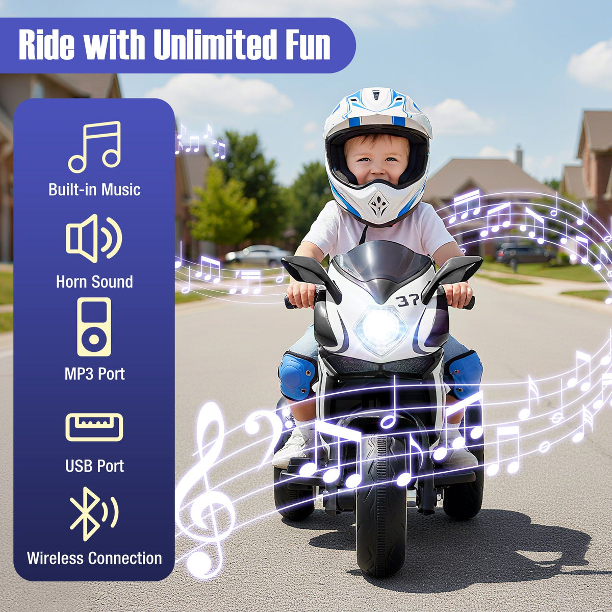 Kids Ride on Motorcycle 6V Battery Powered Mini Electric Motorbike with LED Lights-Black view 5