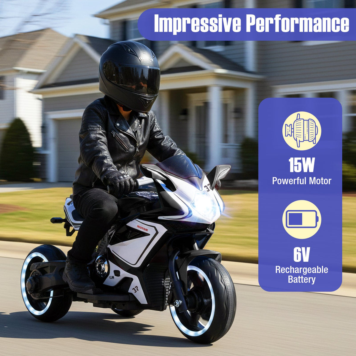 Kids Ride on Motorcycle 6V Battery Powered Mini Electric Motorbike with LED Lights-Black view 6