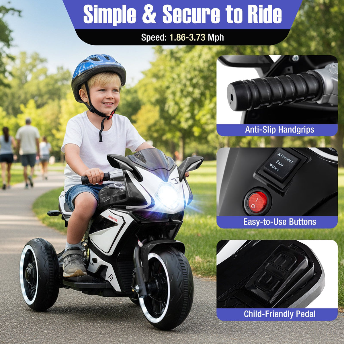 Kids Ride on Motorcycle 6V Battery Powered Mini Electric Motorbike with LED Lights-Black view 7