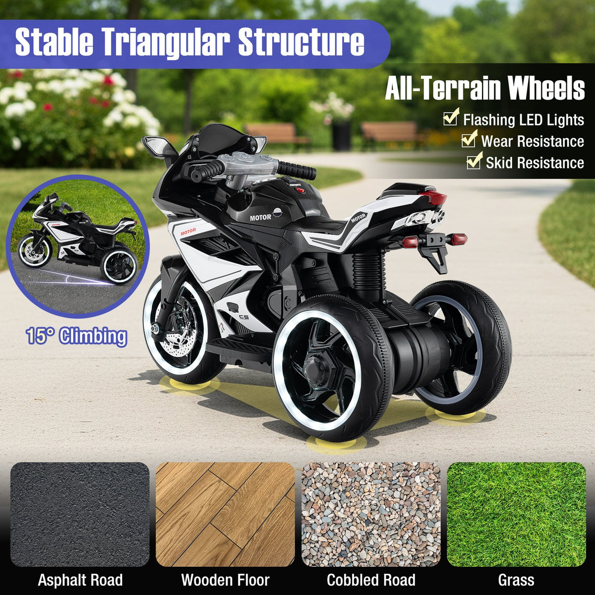 Kids Ride on Motorcycle 6V Battery Powered Mini Electric Motorbike with LED Lights-Black view 8
