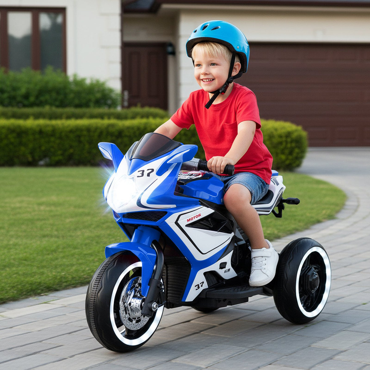 Kids Ride on Motorcycle 6V Battery Powered Mini Electric Motorbike with LED Lights-Navy view 2