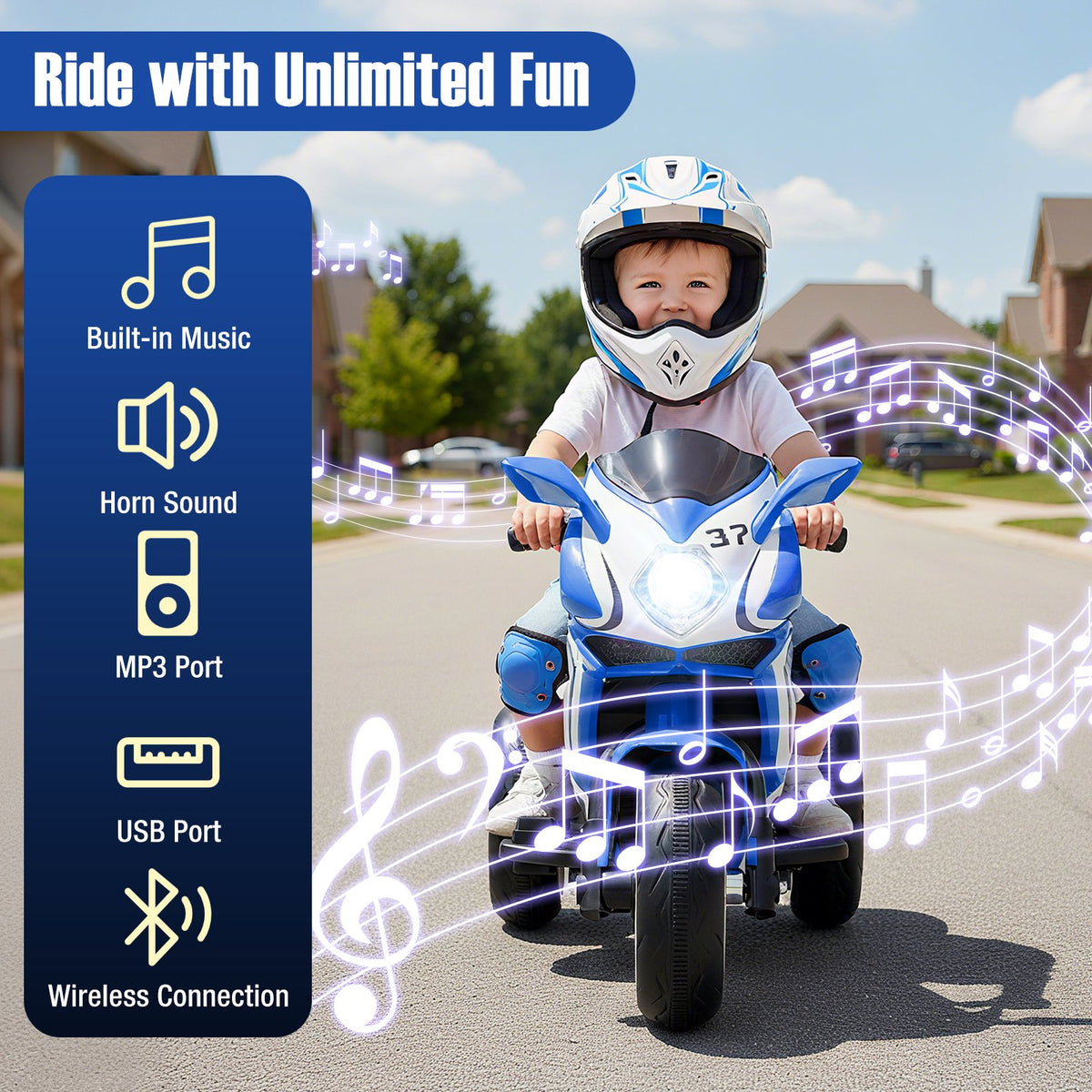 Kids Ride on Motorcycle 6V Battery Powered Mini Electric Motorbike with LED Lights-Navy view 6