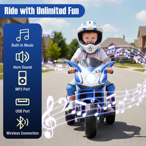 Kids Ride on Motorcycle 6V Battery Powered Mini Electric Motorbike with LED Lights-Navy view 6