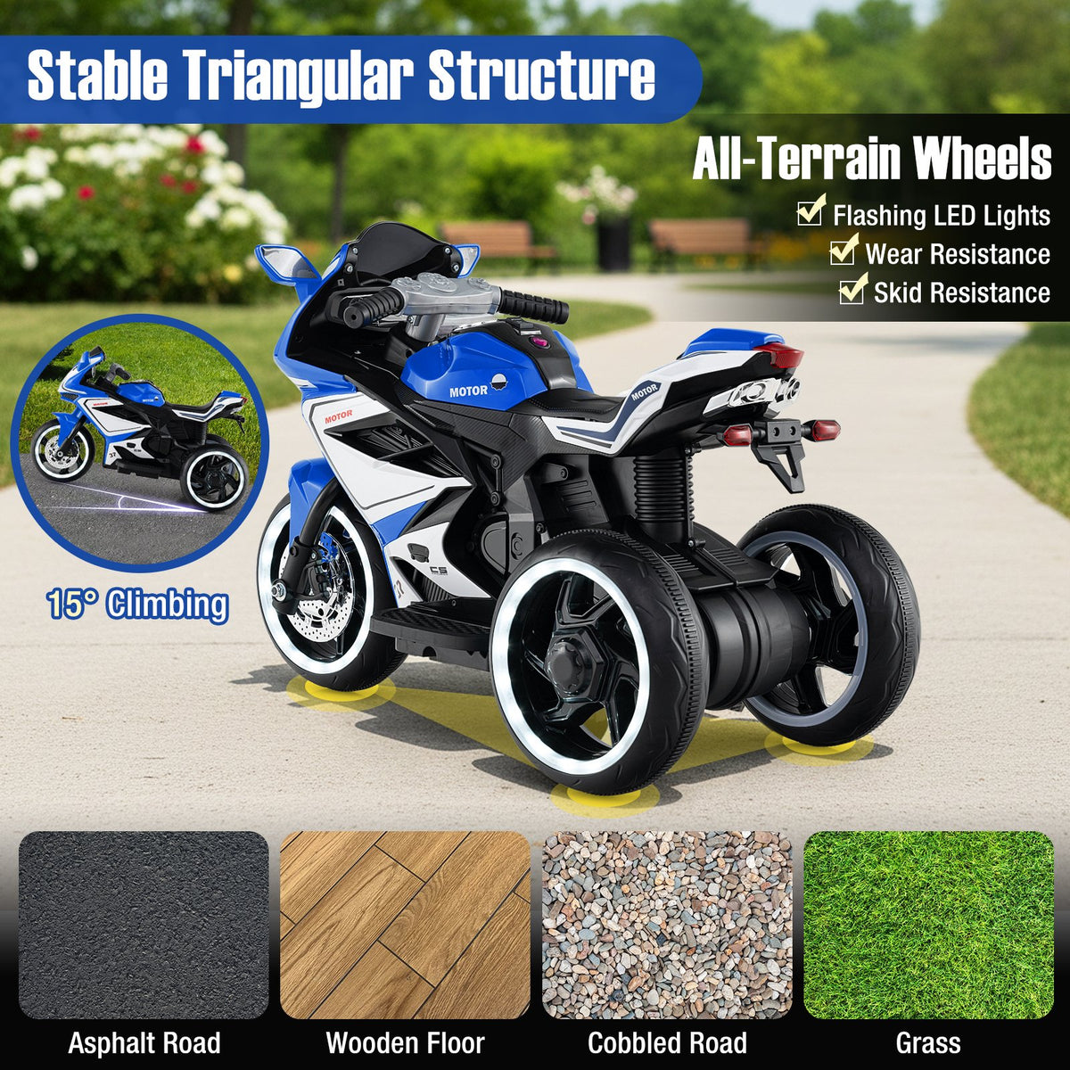 Kids Ride on Motorcycle 6V Battery Powered Mini Electric Motorbike with LED Lights-Navy view 8