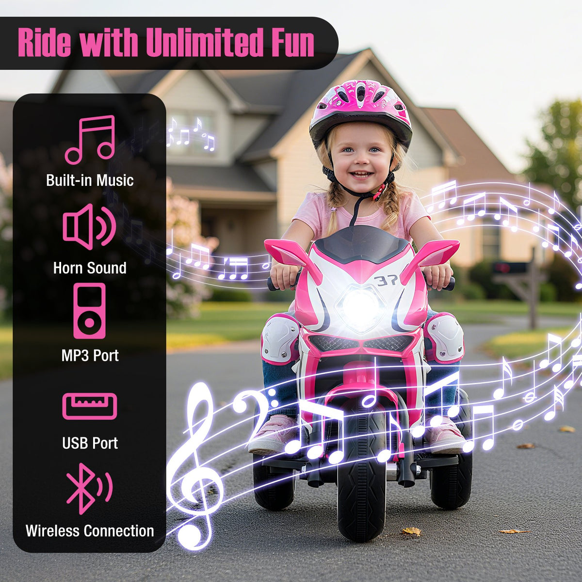 Kids Ride on Motorcycle 6V Battery Powered Mini Electric Motorbike with LED Lights-Pink view 6