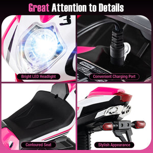 Kids Ride on Motorcycle 6V Battery Powered Mini Electric Motorbike with LED Lights-Pink view 8