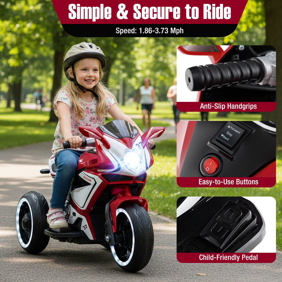 Kids Ride on Motorcycle 6V Battery Powered Mini Electric Motorbike with LED Lights-Red view 7