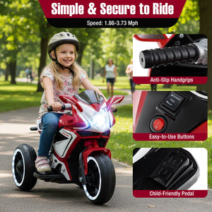 Kids Ride on Motorcycle 6V Battery Powered Mini Electric Motorbike with LED Lights-Red view 7