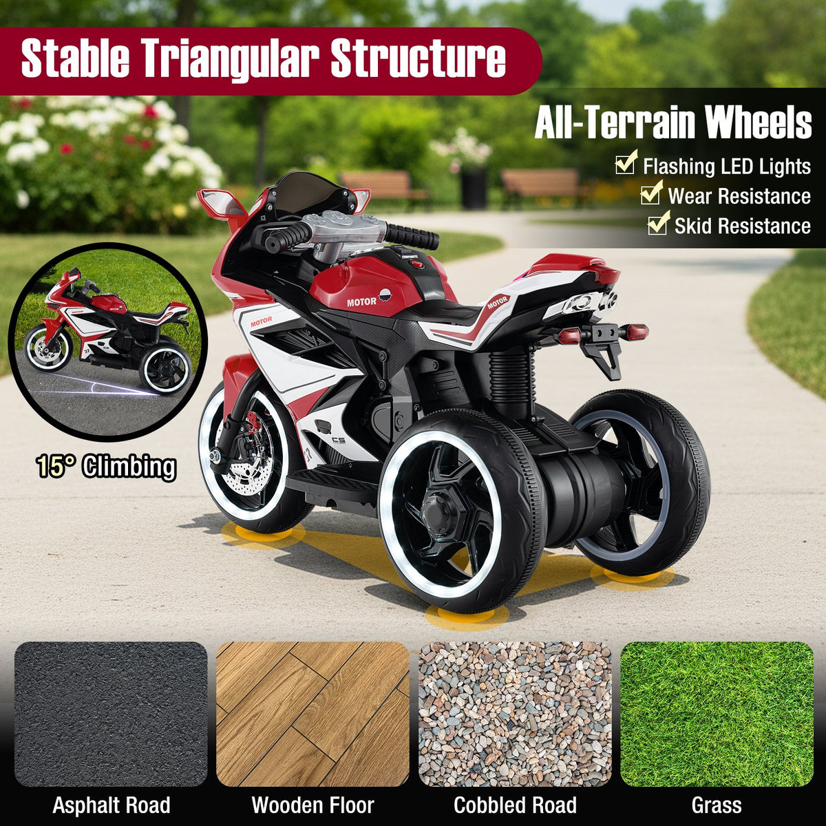 Kids Ride on Motorcycle 6V Battery Powered Mini Electric Motorbike with LED Lights-Red view 8