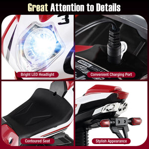 Kids Ride on Motorcycle 6V Battery Powered Mini Electric Motorbike with LED Lights-Red view 9