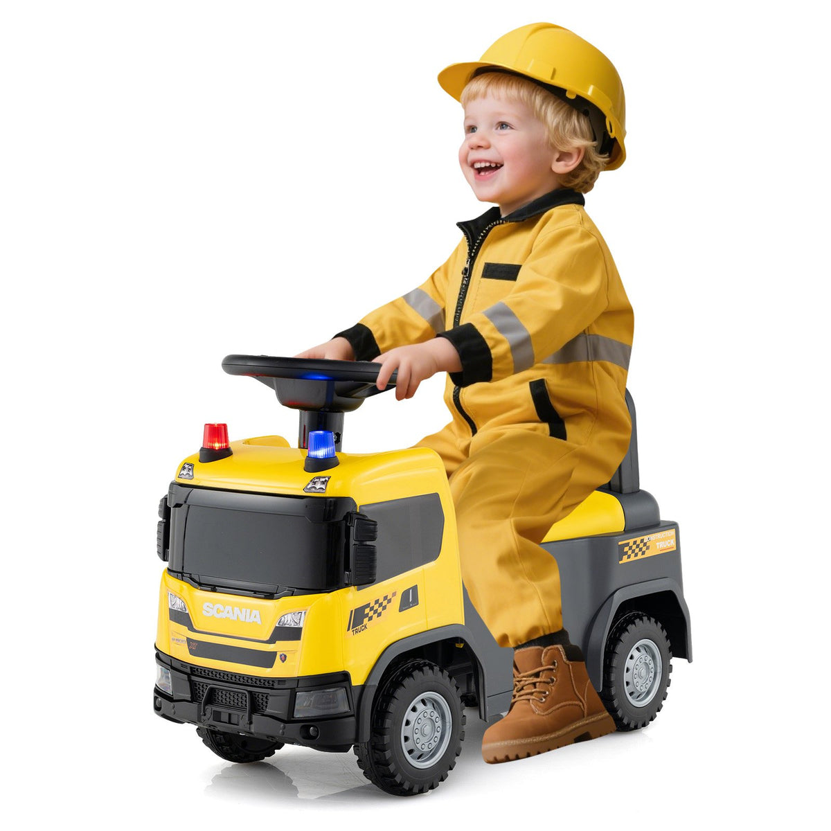 Kids Ride On Push Car Licensed SCANIA Truck Toy with Steering Wheel and Music-Yellow view 2