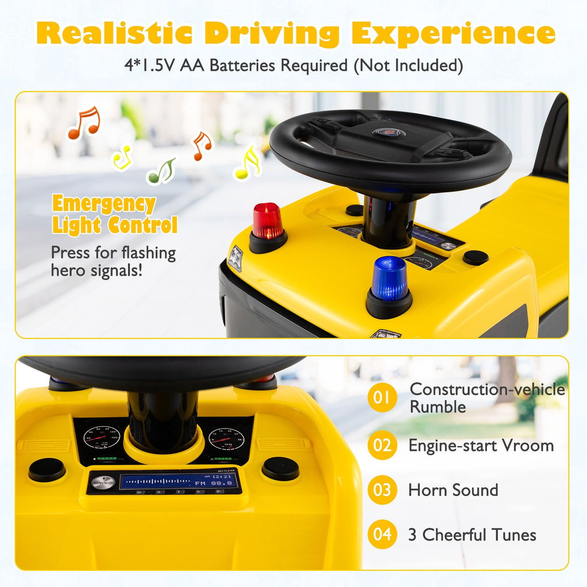 Kids Ride On Push Car Licensed SCANIA Truck Toy with Steering Wheel and Music-Yellow view 3