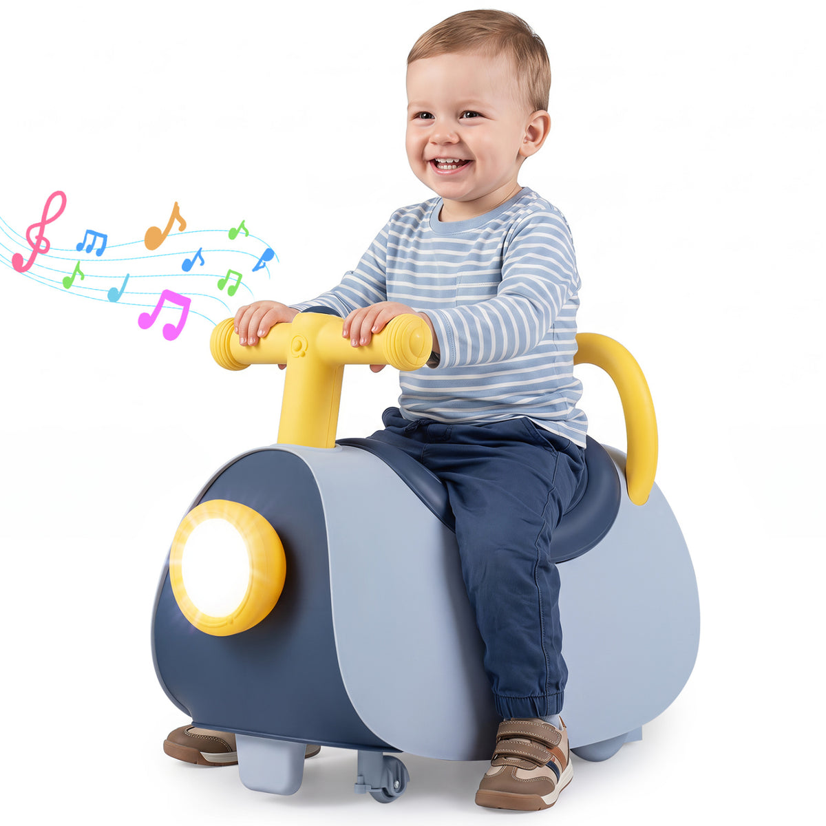 Kids Ride On Push Car with Headlight Music & Under Seat Storage for 18-36 Months-Blue view 4
