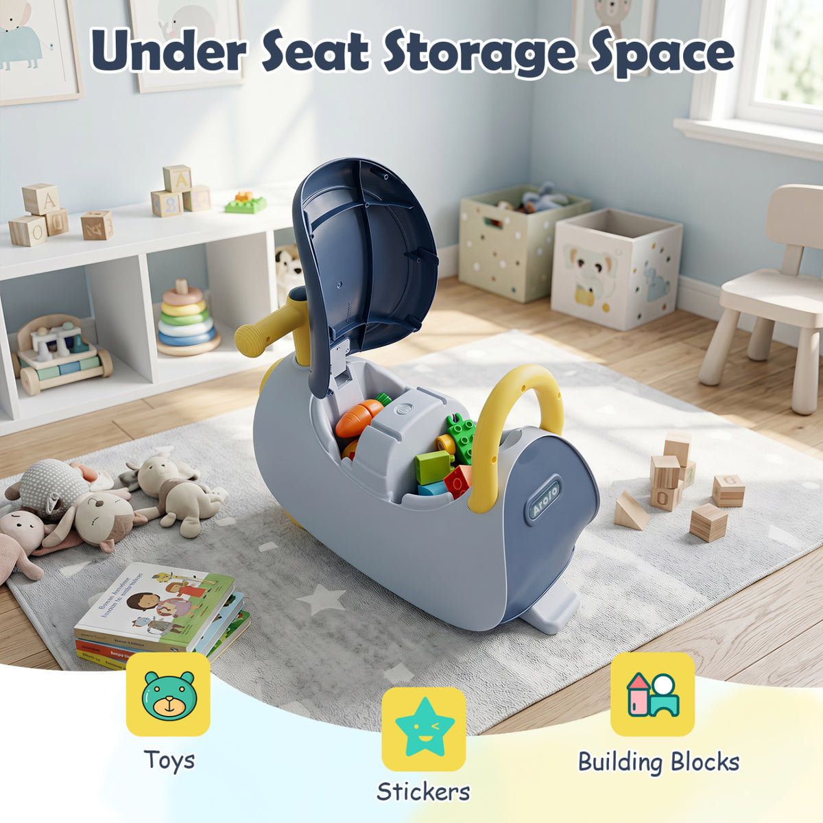 Kids Ride On Push Car with Headlight Music & Under Seat Storage for 18-36 Months-Blue view 7