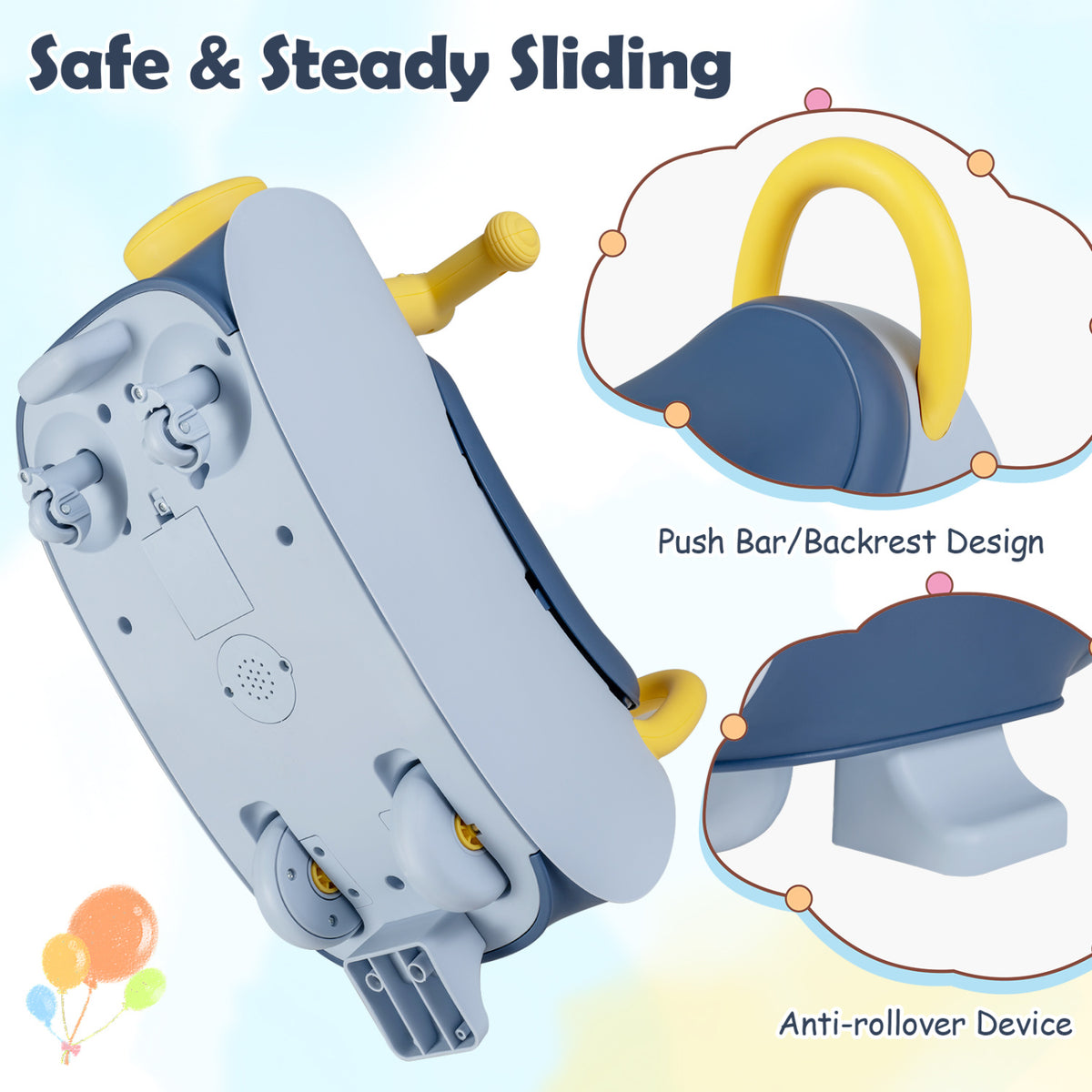Kids Ride On Push Car with Headlight Music & Under Seat Storage for 18-36 Months-Blue view 8