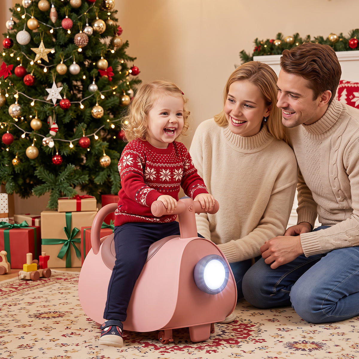 Kids Ride On Push Car with Headlight Music & Under Seat Storage for 18-36 Months-Pink view 3