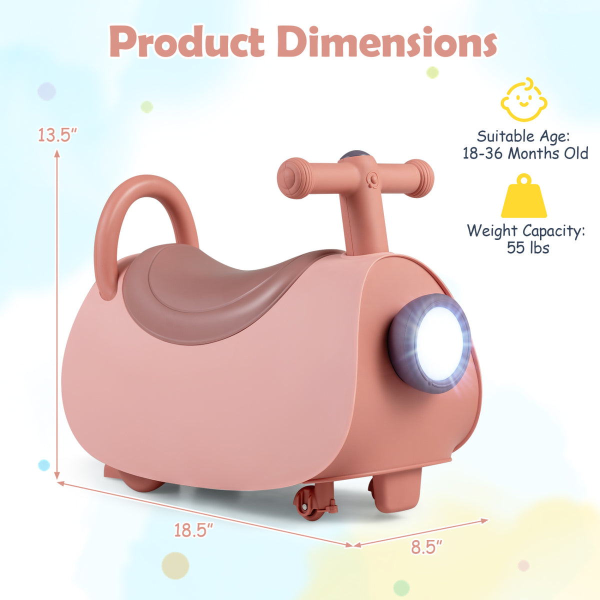 Kids Ride On Push Car with Headlight Music & Under Seat Storage for 18-36 Months-Pink view 5