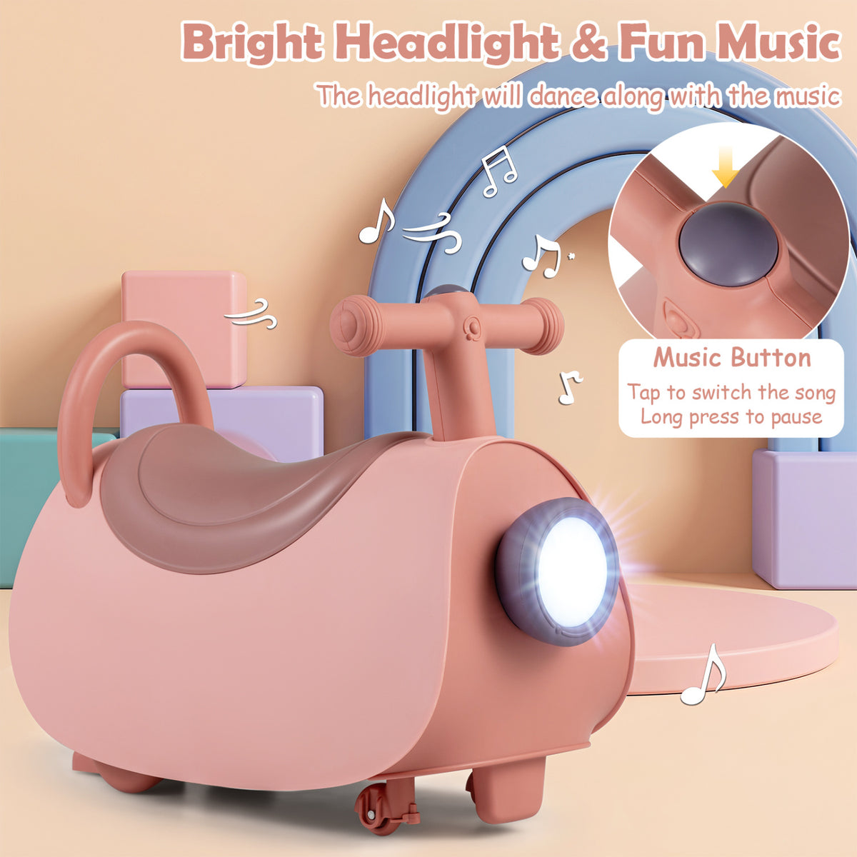 Kids Ride On Push Car with Headlight Music & Under Seat Storage for 18-36 Months-Pink view 6