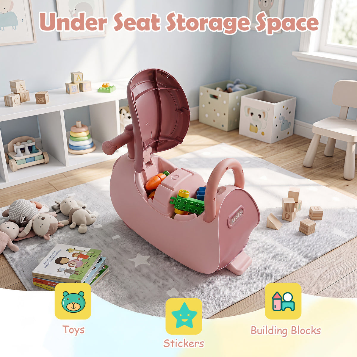 Kids Ride On Push Car with Headlight Music & Under Seat Storage for 18-36 Months-Pink view 7