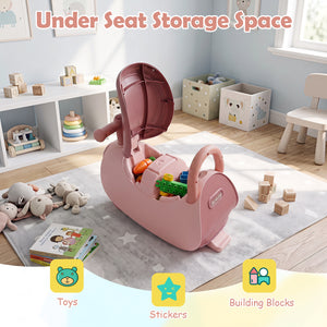 Kids Ride On Push Car with Headlight Music & Under Seat Storage for 18-36 Months-Pink view 7