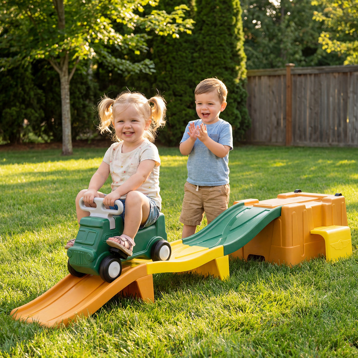 Kids Ride on Toy with Storage Box and Downhill Race Tracks-Coffee view 3