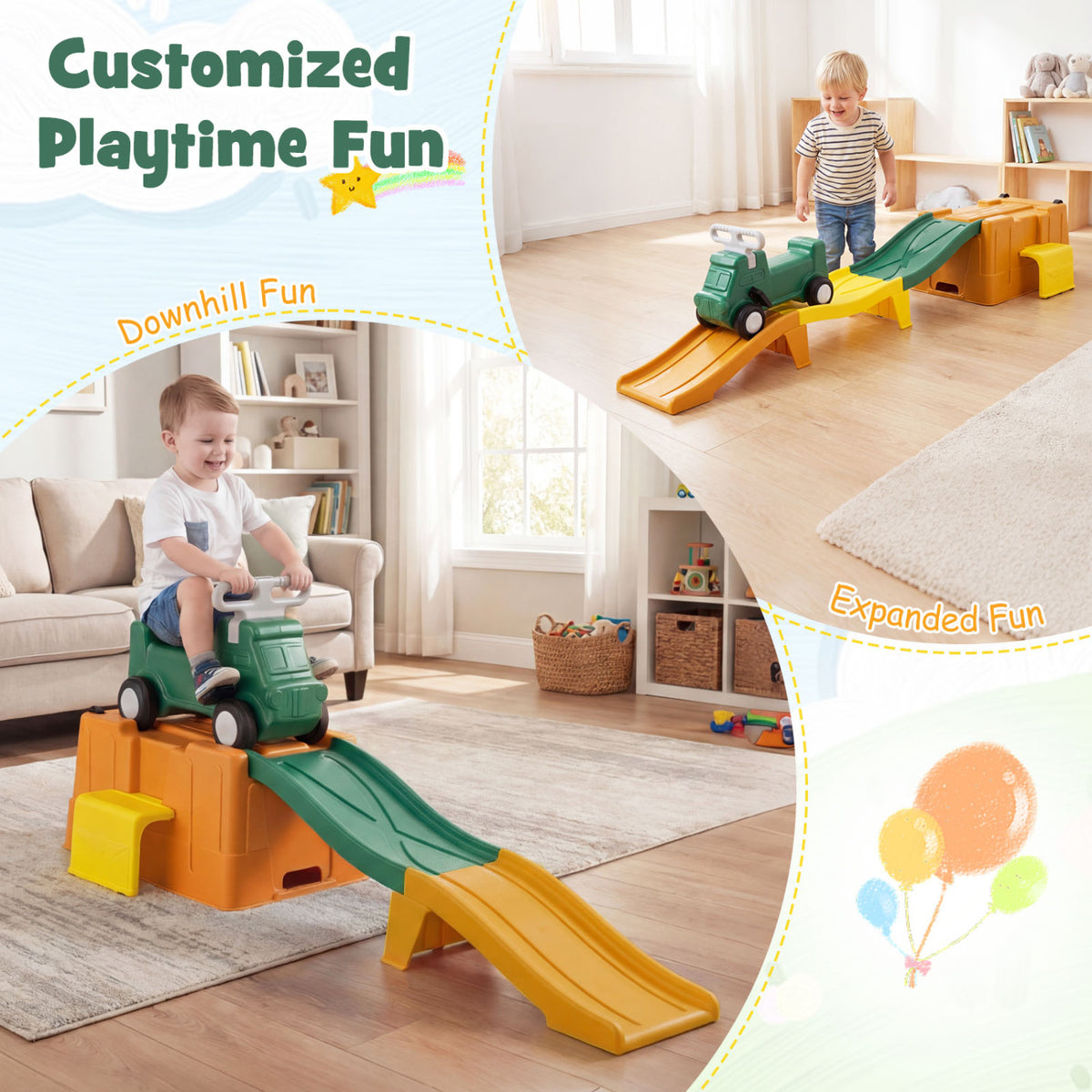 Kids Ride on Toy with Storage Box and Downhill Race Tracks-Coffee view 8