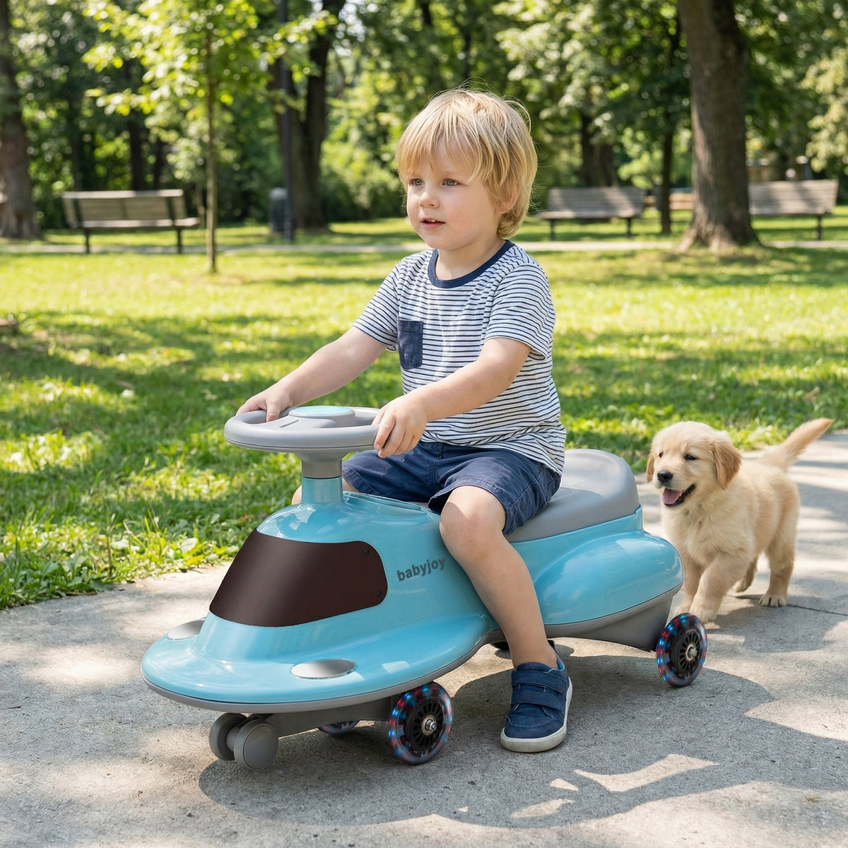 Kids Ride On Toy with Under-seat Storage and LED Flashing Wheels-Blue view 2