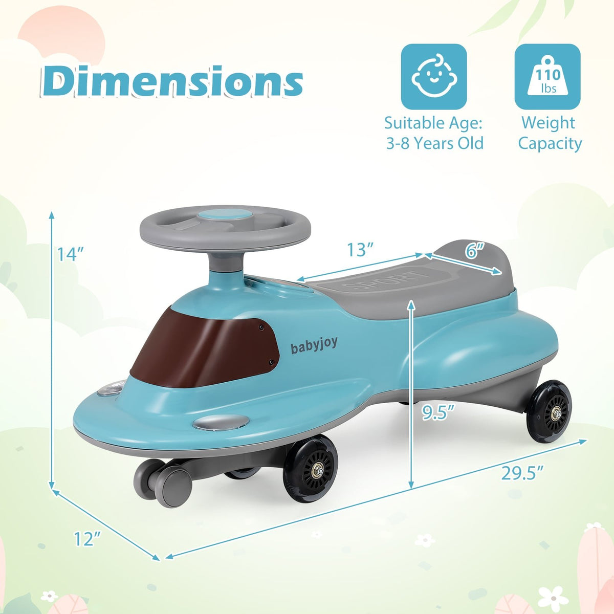 Kids Ride On Toy with Under-seat Storage and LED Flashing Wheels-Blue view 5