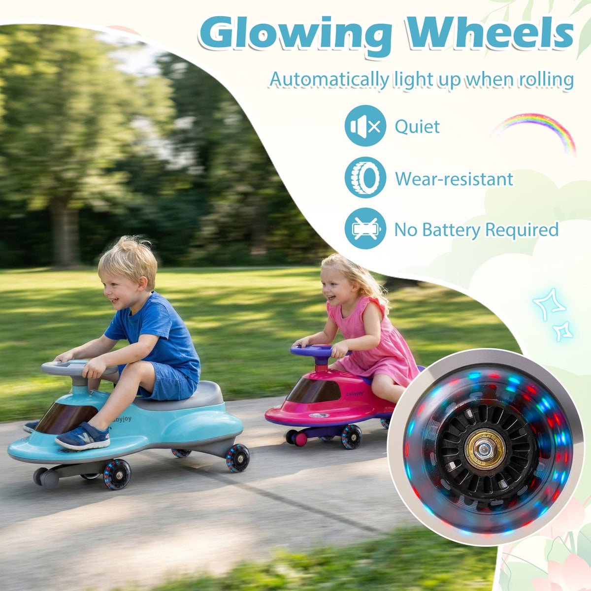 Kids Ride On Toy with Under-seat Storage and LED Flashing Wheels-Blue view 6