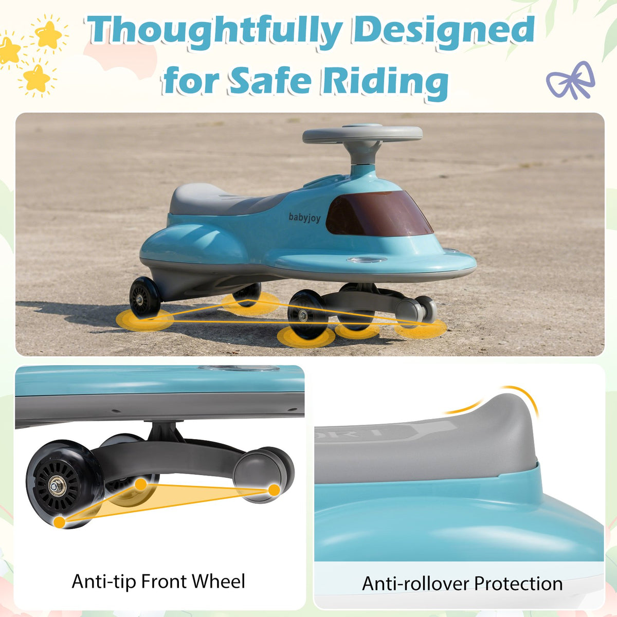 Kids Ride On Toy with Under-seat Storage and LED Flashing Wheels-Blue view 9