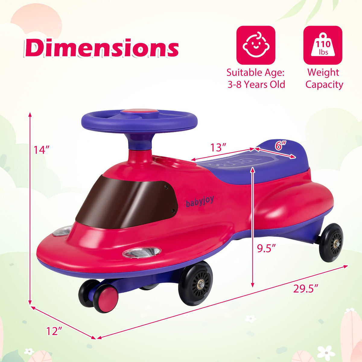 Kids Ride On Toy with Under-seat Storage and LED Flashing Wheels-Pink view 5