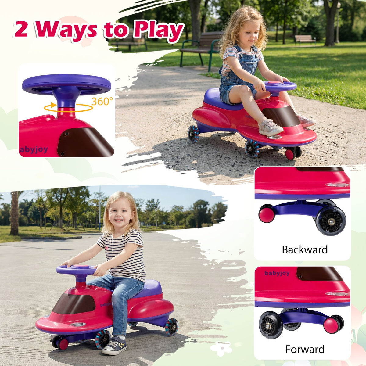 Kids Ride On Toy with Under-seat Storage and LED Flashing Wheels-Pink view 7