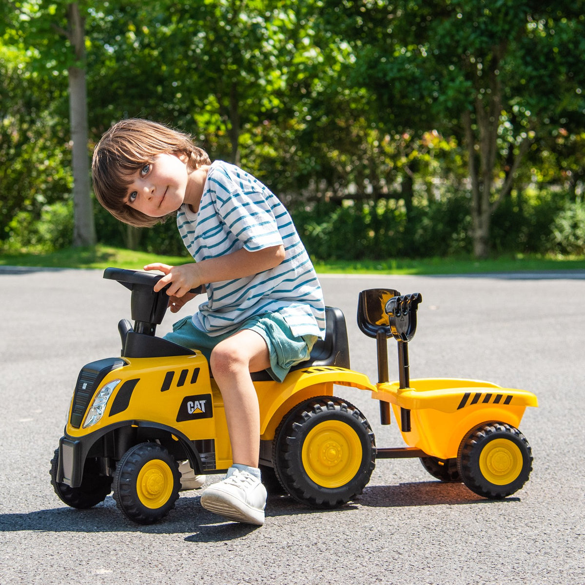 Kids Ride on Tractor Licensed Caterpillar with Detachable Trailer No Power-Yellow view 2